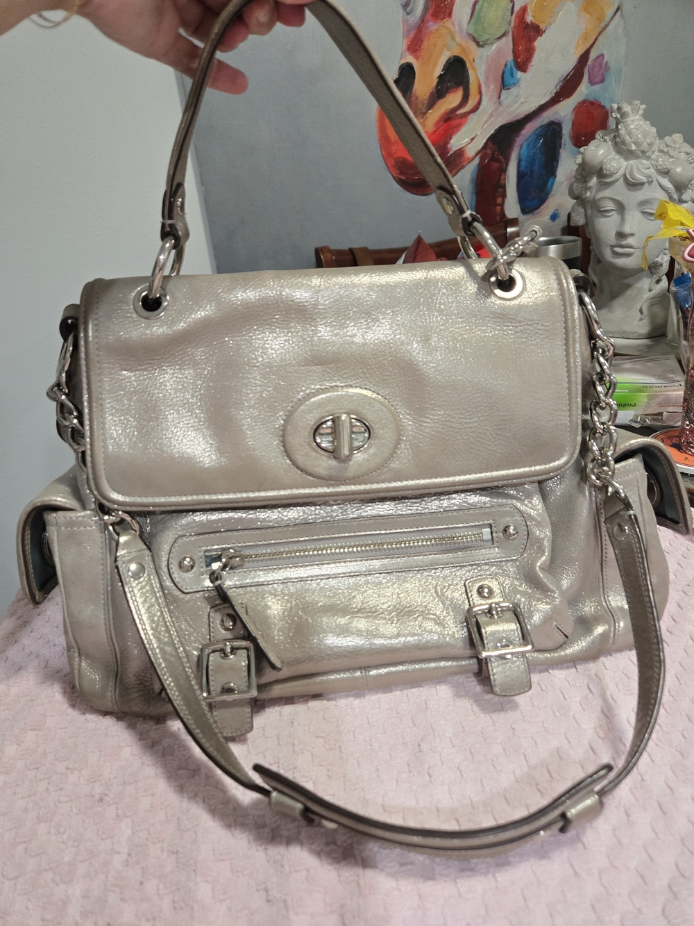 Coach Sydney Limited Edition Metallic Silver Satchel # 14616